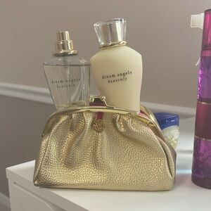 Victoria's Secret Gold Cosmetic Bag + Dream Angels Heavenly Lotion and Fragrance